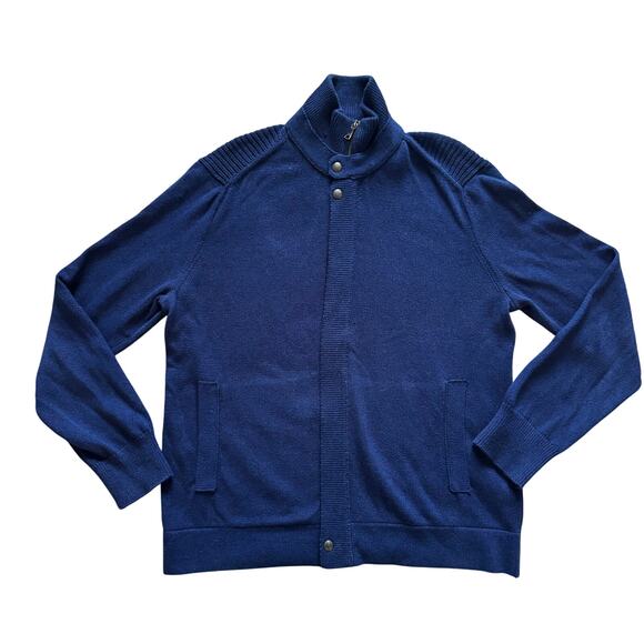 Banana Republic Full Zip Cardigan Knit sweater Men Sz XL Royal Blue Grandpacore - Picture 7 of 16